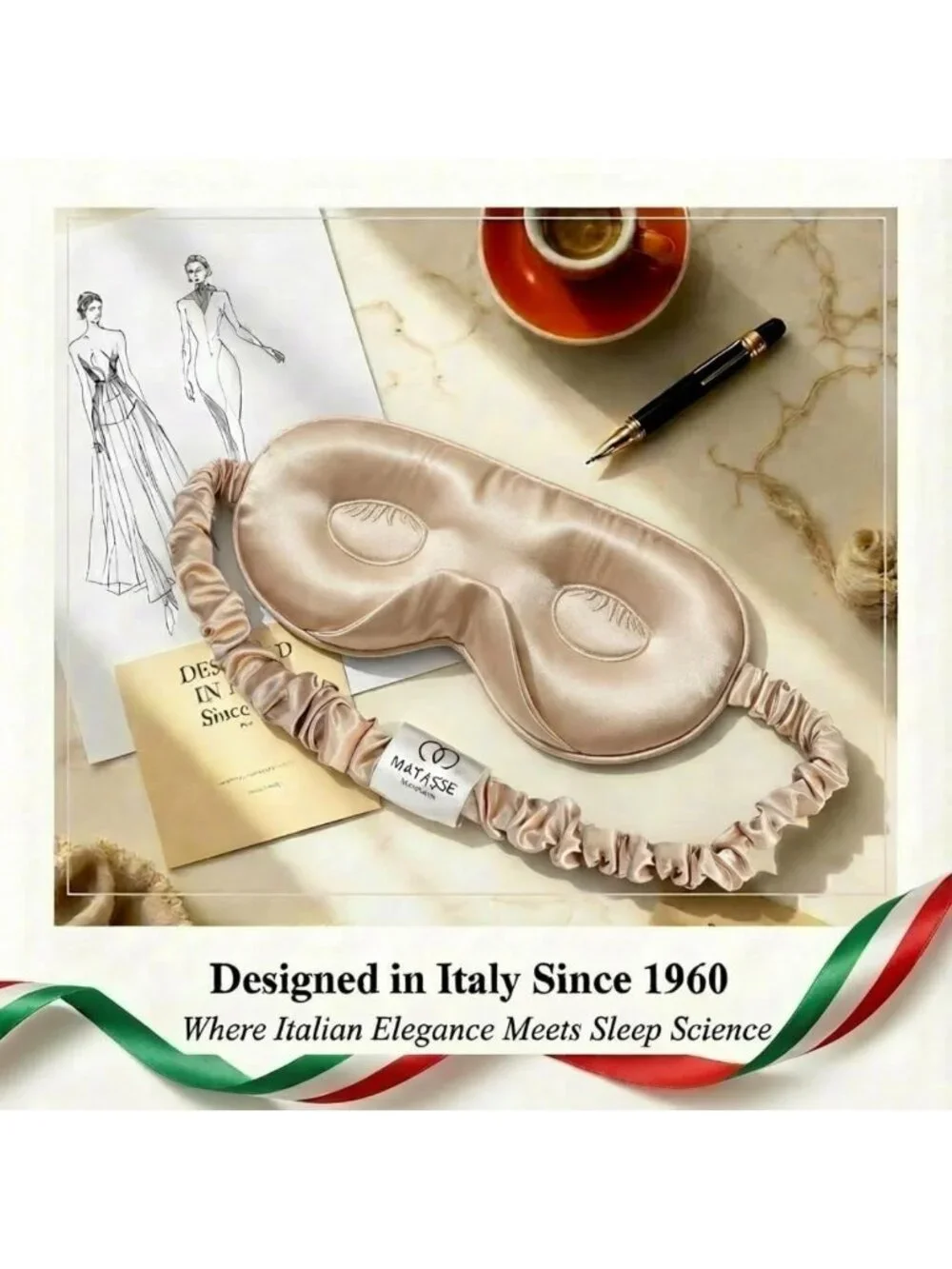 Luxurious 100% Mulberry Silk Sleep Mask, 22 Momme, Grade 6A, Champagne Color